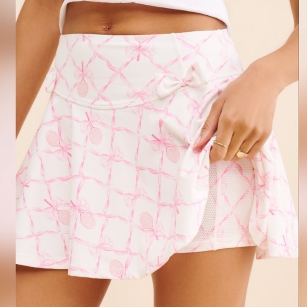LoveShackFancy Corene Tennis Sporty Active Skort size XXL pink bows - Picture 2 of 10